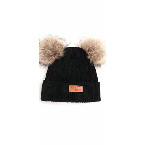 Knitted double ball, faux raccoon for winter hat - Picture 6 of 8